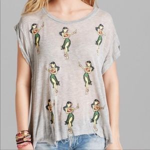 Wildfox Life’s A Beach Raw Hem Hula Girl Tee